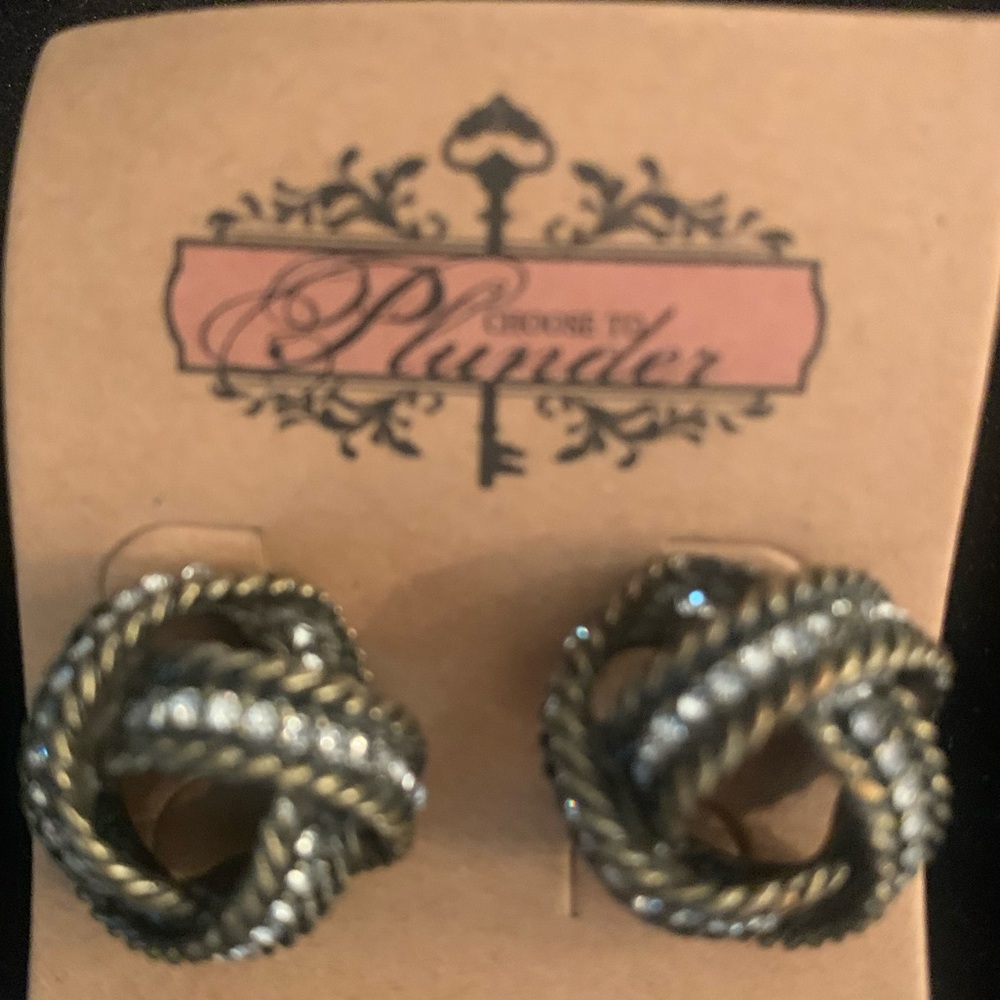 Pierced Earrings: Rhinestone accented braided twist knot stud earrings NWOT